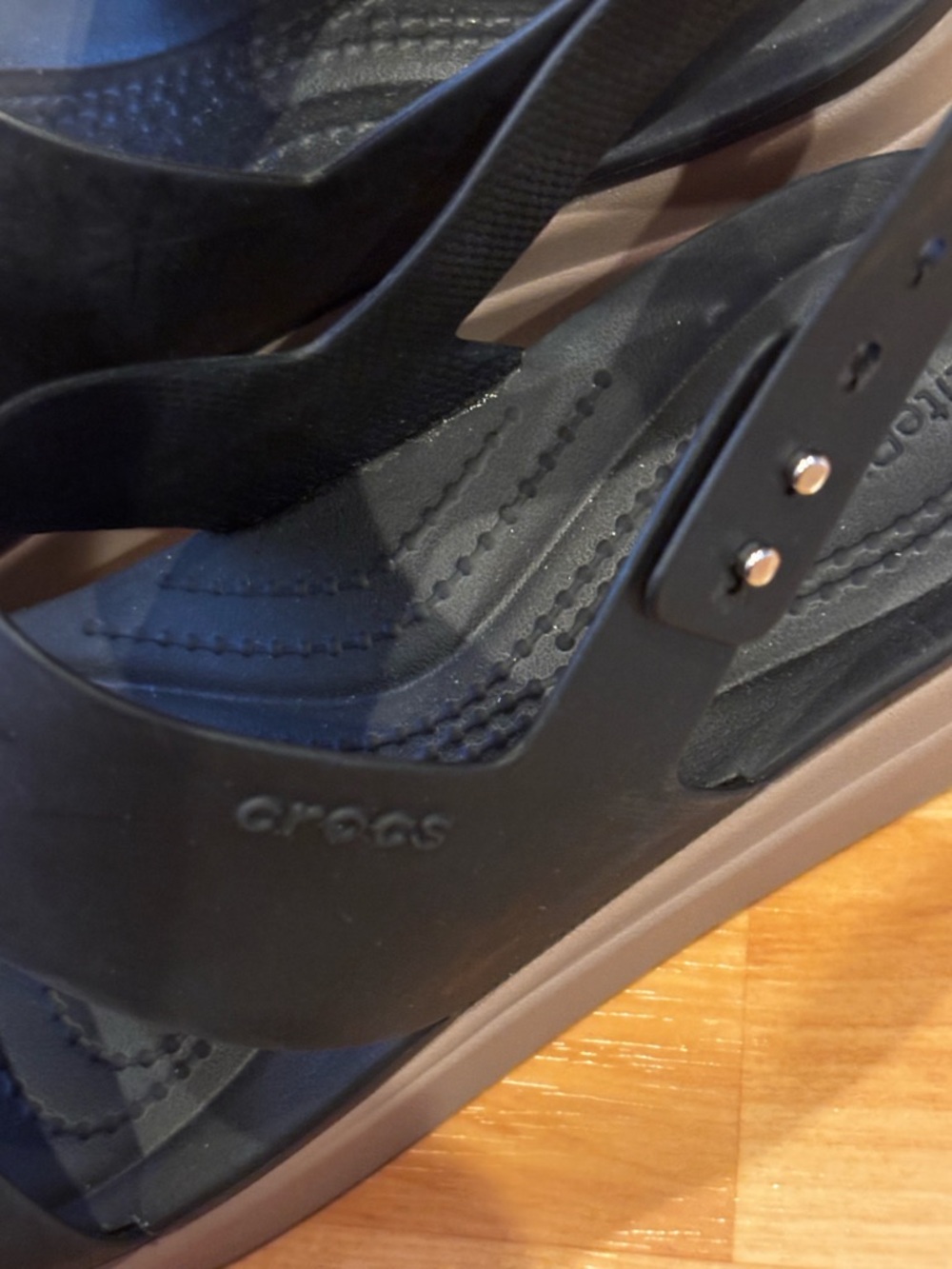 CROCS Black Brooklyn Low Wedge Sandals - Picture 3 of 9